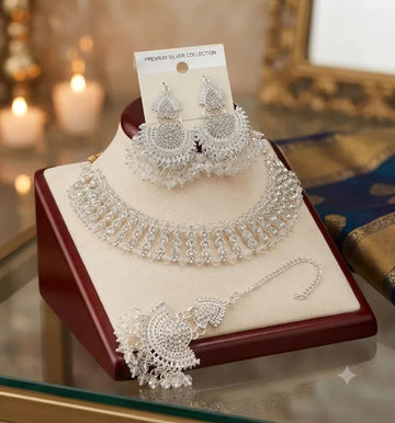 Golden Crestal Jewellery Set – Badam Style Jadau Nagina Jewelry Set for Women & Girls